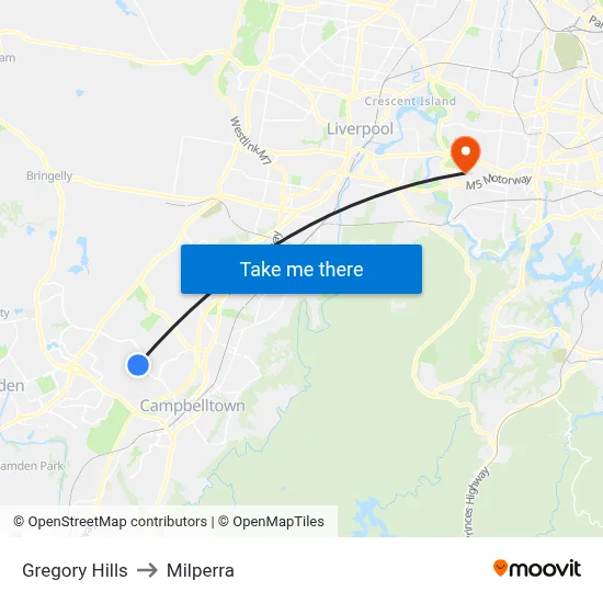 Gregory Hills to Milperra map