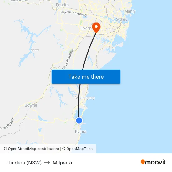 Flinders (NSW) to Milperra map