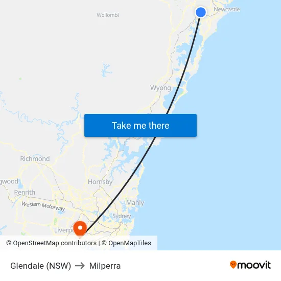 Glendale (NSW) to Milperra map