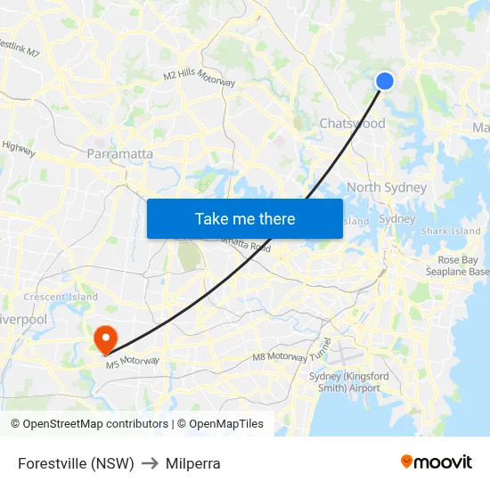 Forestville (NSW) to Milperra map