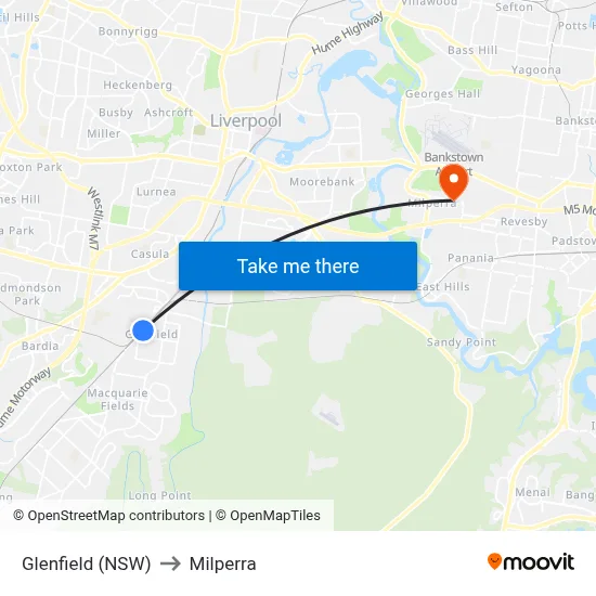 Glenfield (NSW) to Milperra map