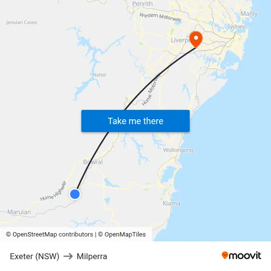 Exeter (NSW) to Milperra map