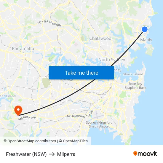 Freshwater (NSW) to Milperra map