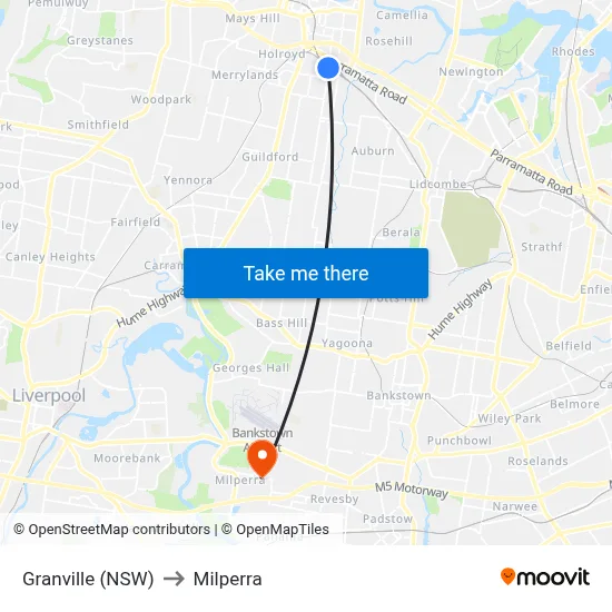 Granville (NSW) to Milperra map