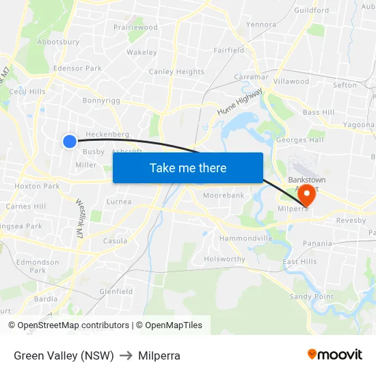 Green Valley (NSW) to Milperra map