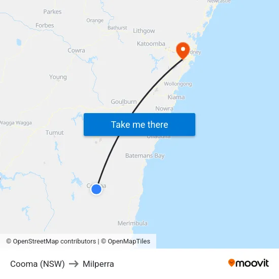 Cooma (NSW) to Milperra map