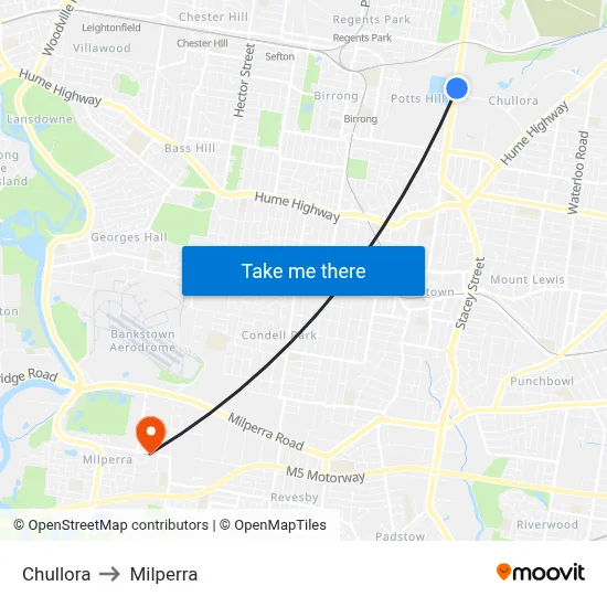 Chullora to Milperra map