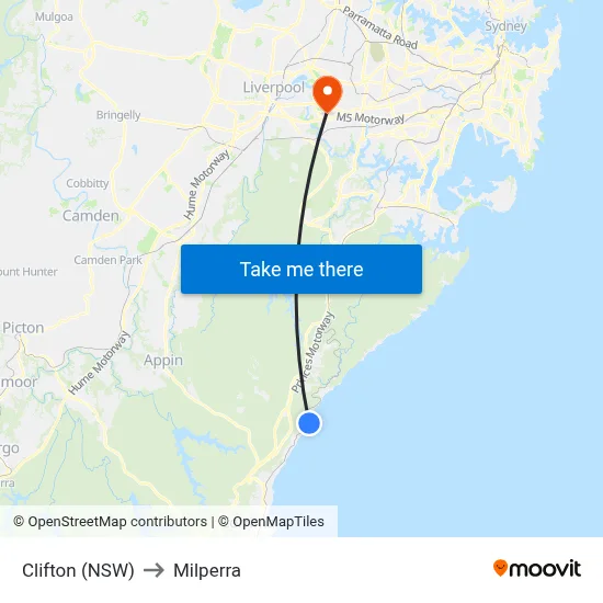 Clifton (NSW) to Milperra map