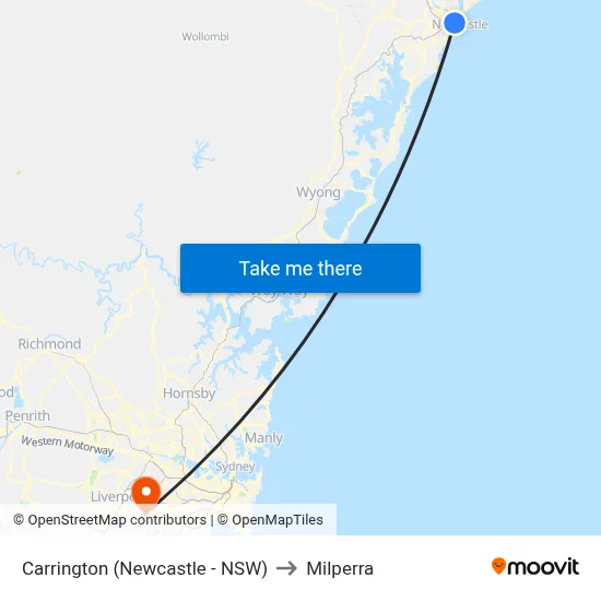 Carrington (Newcastle - NSW) to Milperra map