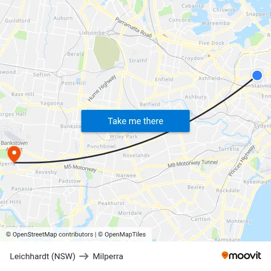 Leichhardt (NSW) to Milperra map
