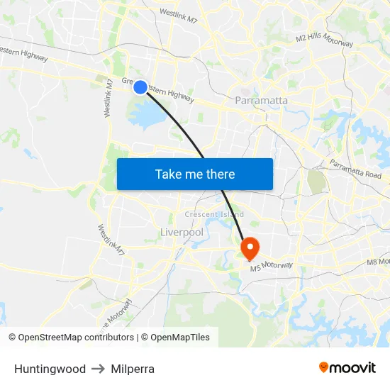 Huntingwood to Milperra map