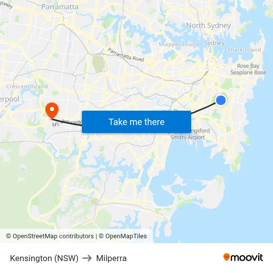 Kensington (NSW) to Milperra map