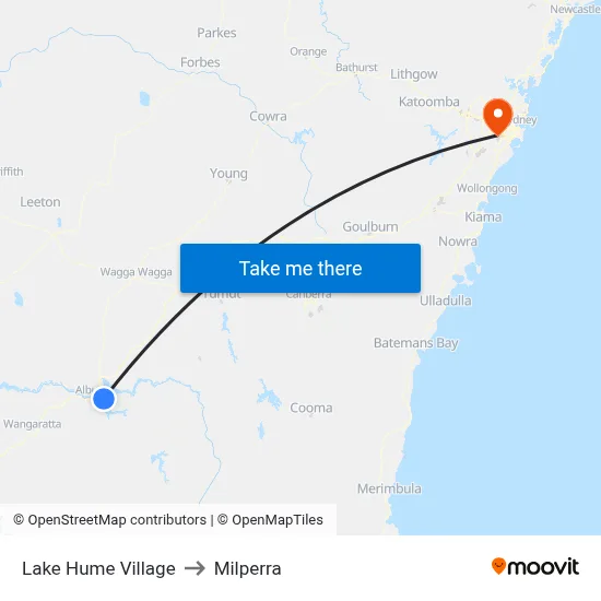 Lake Hume Village to Milperra map