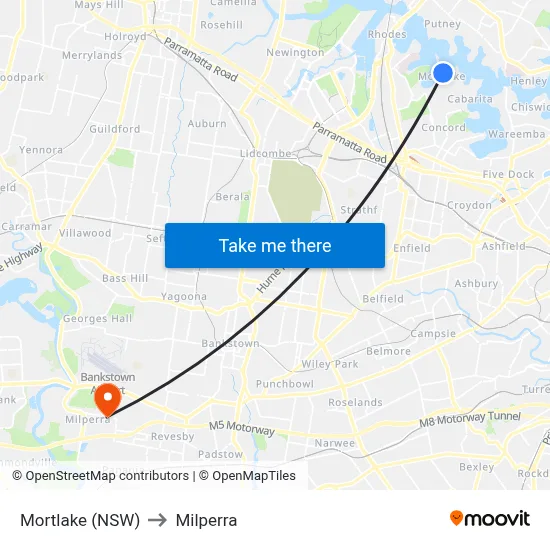 Mortlake (NSW) to Milperra map