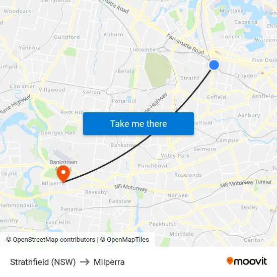 Strathfield (NSW) to Milperra map