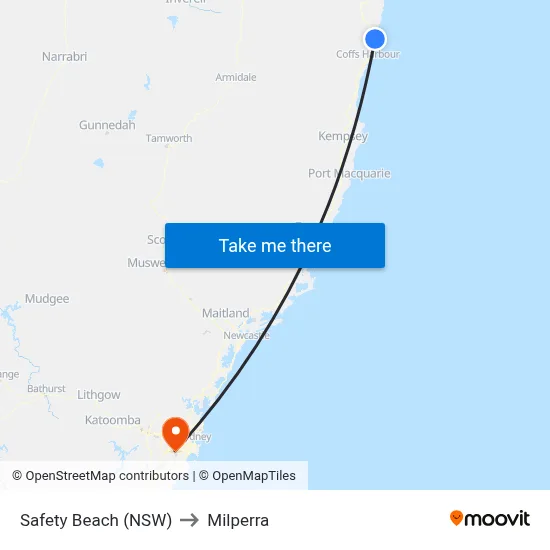 Safety Beach (NSW) to Milperra map