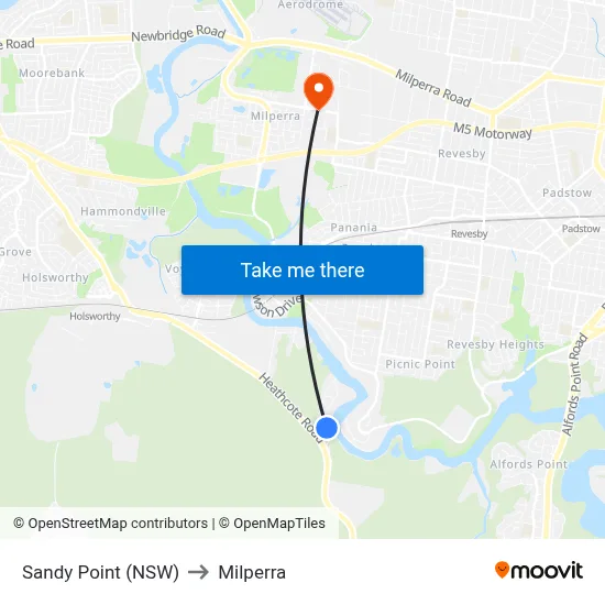 Sandy Point (NSW) to Milperra map