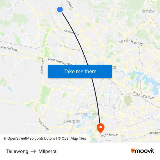 Tallawong to Milperra map