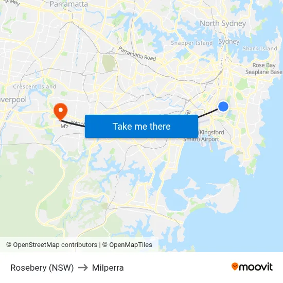Rosebery (NSW) to Milperra map