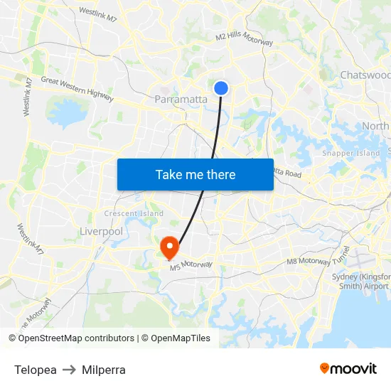 Telopea to Milperra map