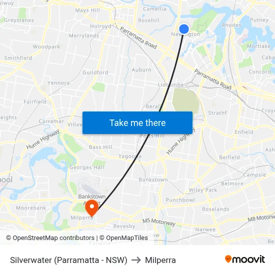Silverwater (Parramatta - NSW) to Milperra map