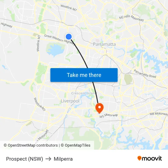 Prospect (NSW) to Milperra map