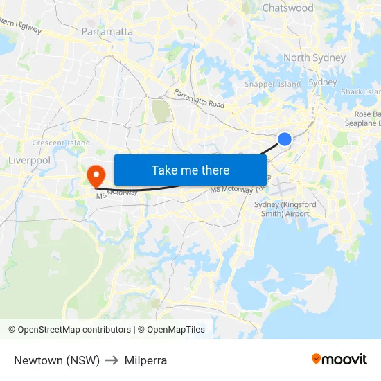 Newtown (NSW) to Milperra map