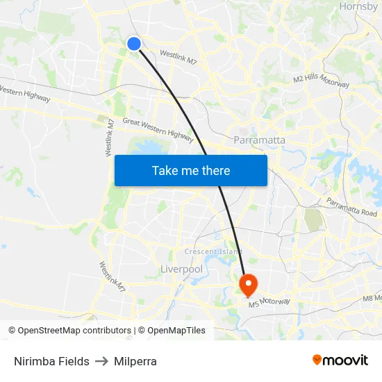 Nirimba Fields to Milperra map