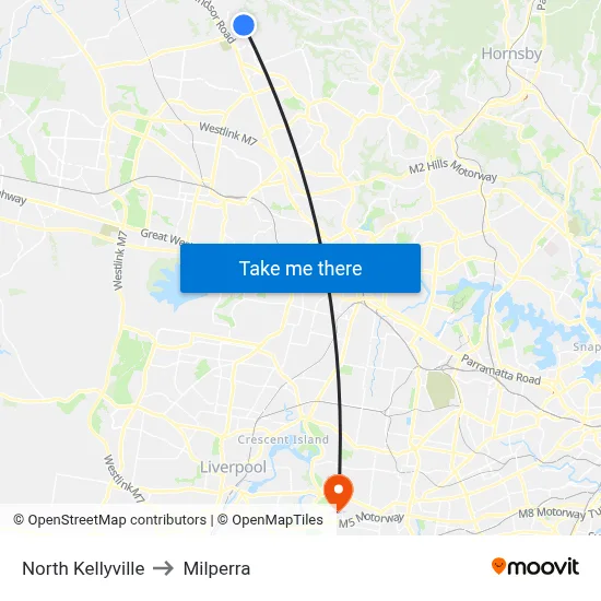 North Kellyville to Milperra map