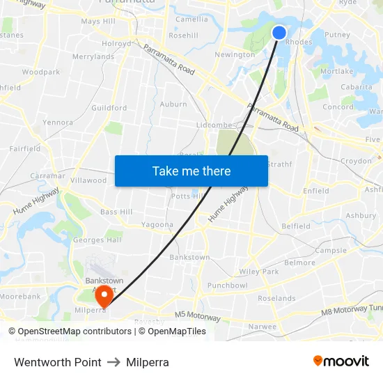 Wentworth Point to Milperra map