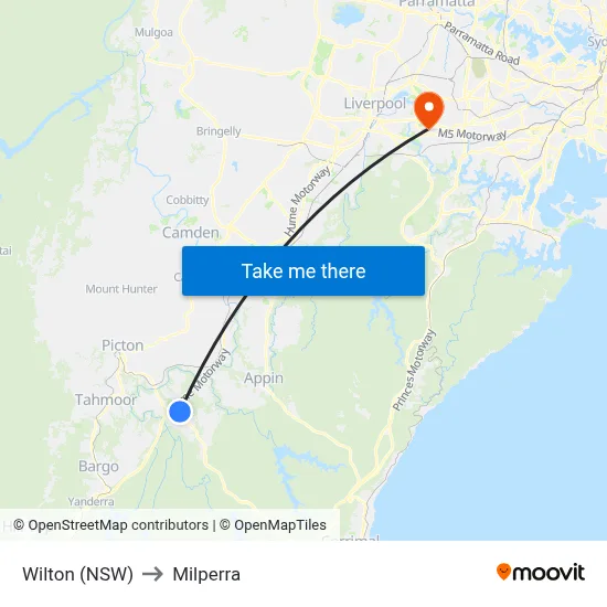 Wilton (NSW) to Milperra map