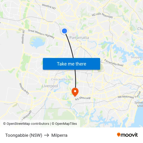 Toongabbie (NSW) to Milperra map