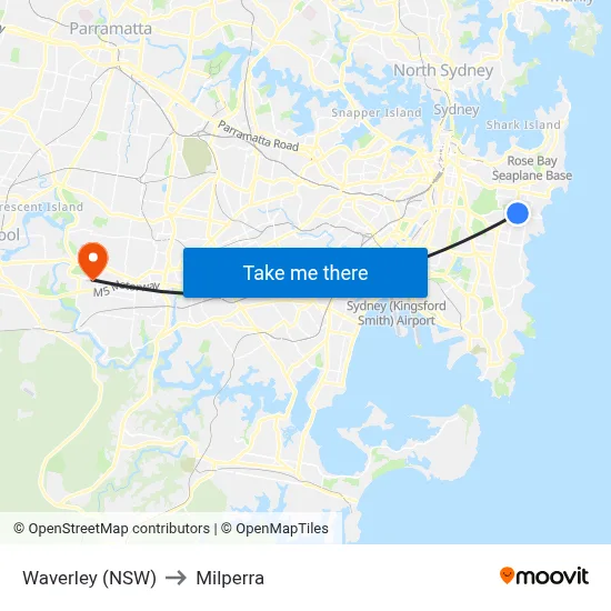 Waverley (NSW) to Milperra map