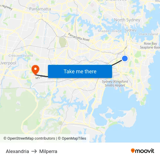 Alexandria to Milperra map