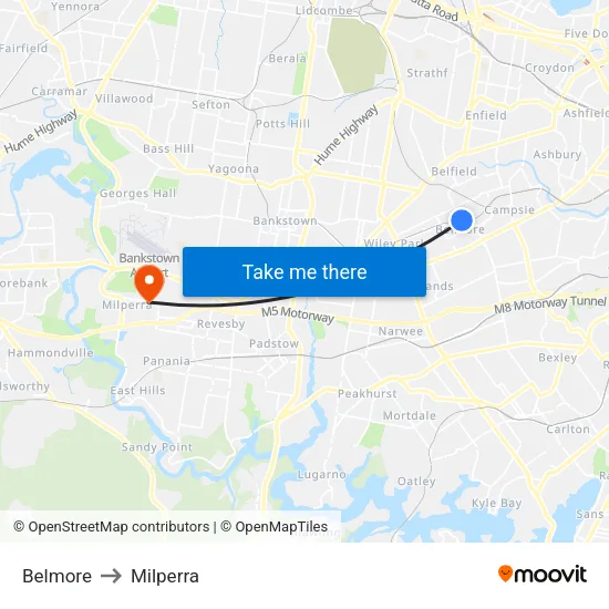 Belmore to Milperra map