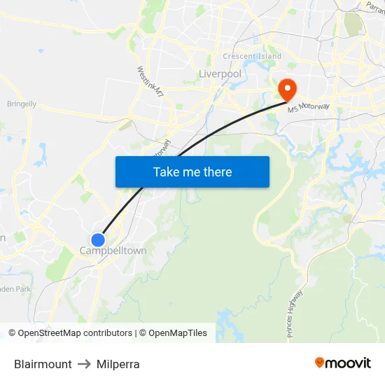 Blairmount to Milperra map