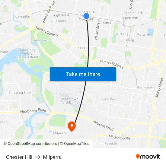 Chester Hill to Milperra map