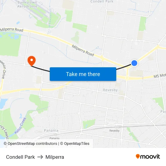 Condell Park to Milperra map