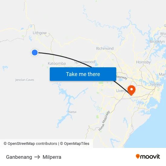 Ganbenang to Milperra map