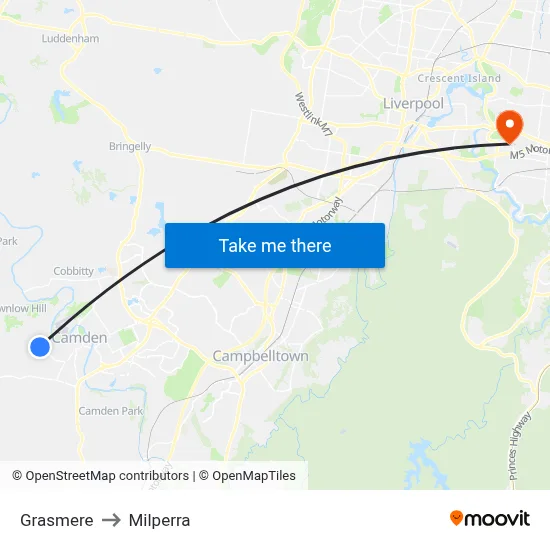 Grasmere to Milperra map