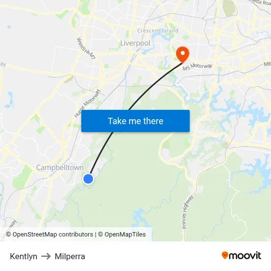 Kentlyn to Milperra map