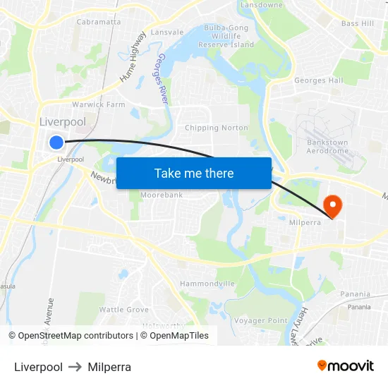 Liverpool to Milperra map