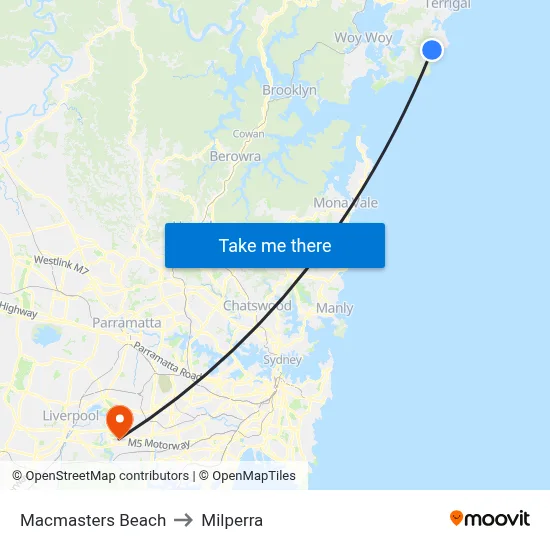 Macmasters Beach to Milperra map