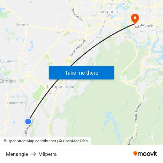 Menangle to Milperra map