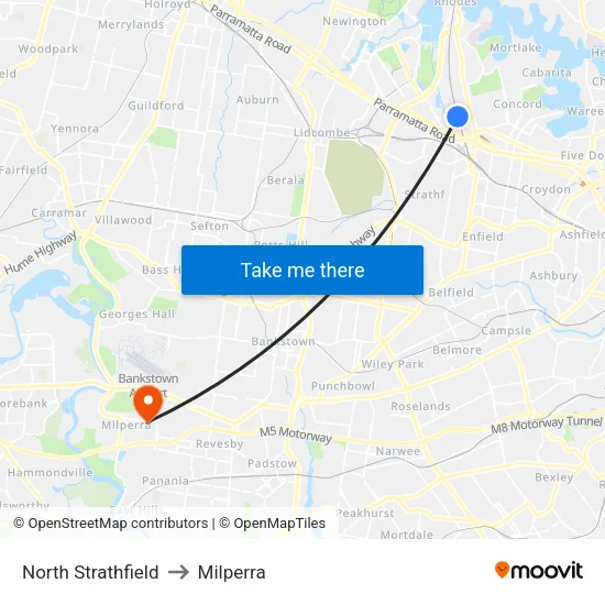 North Strathfield to Milperra map