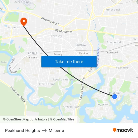 Peakhurst Heights to Milperra map
