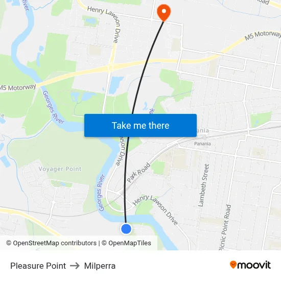 Pleasure Point to Milperra map