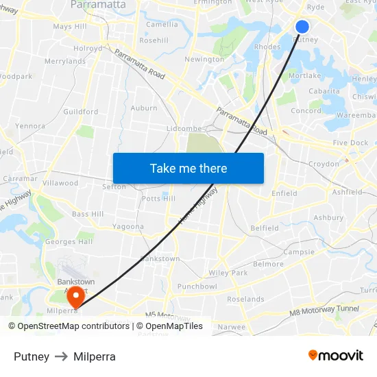 Putney to Milperra map