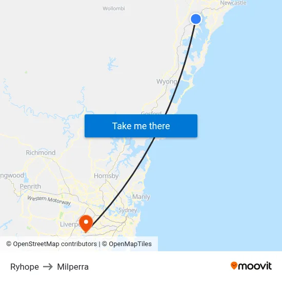 Ryhope to Milperra map