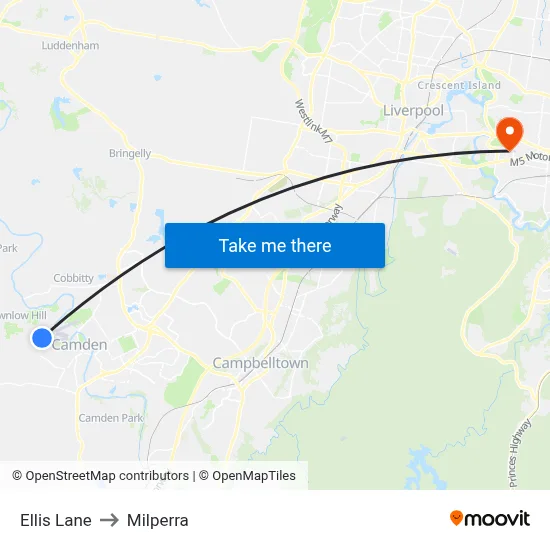 Ellis Lane to Milperra map